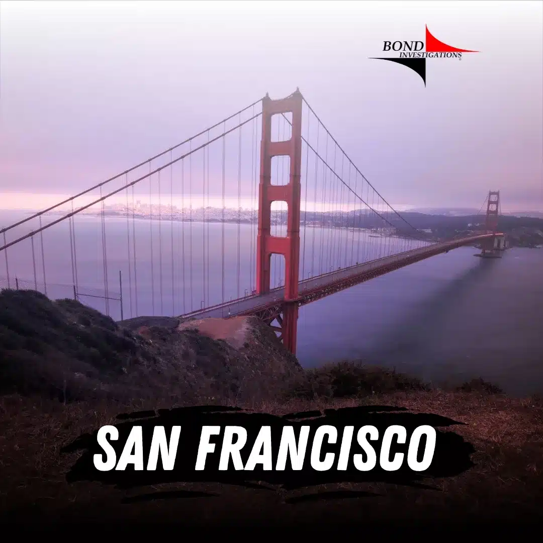 Bond Investigations - San Francisco with the Golden Gate Bridge scene with company logo in top right corner